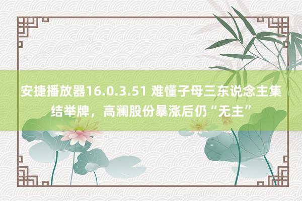安捷播放器16.0.3.51 难懂子母三东说念主集结举牌，高澜股份暴涨后仍“无主”